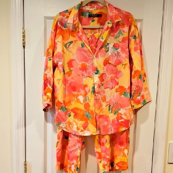 Ralph Lauren Other - Ralph Lauren Floral Pajama Set - Orange, Pink, green XL, 55% cotton, 45% viscose